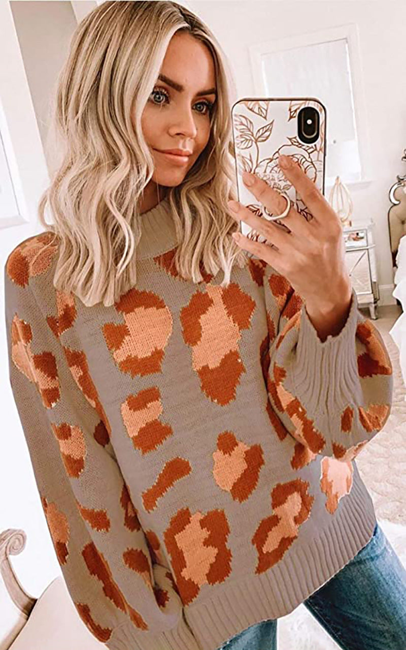 Leopard crewneck loose sweater
