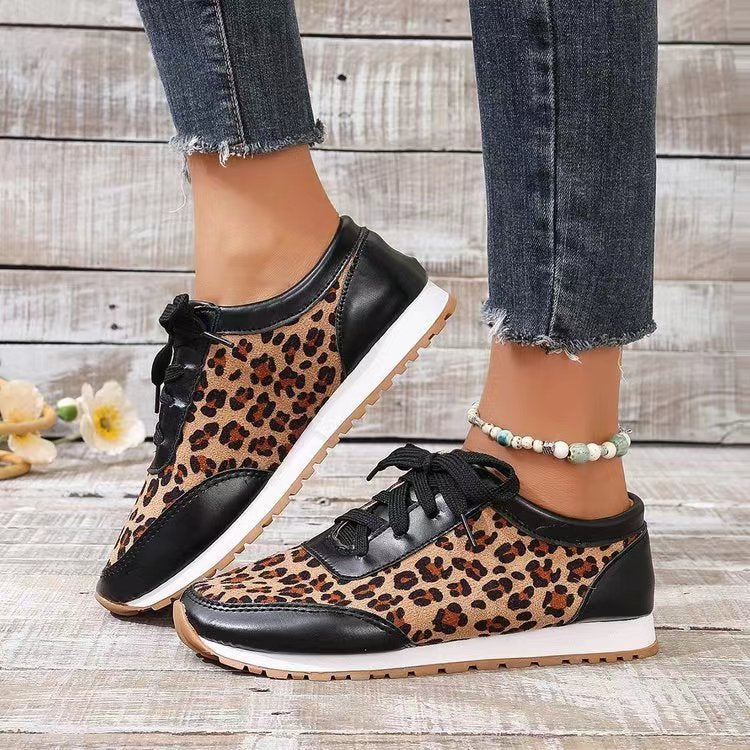 Flache Boden Leopard Print Lace Up Casual Sportschuhe