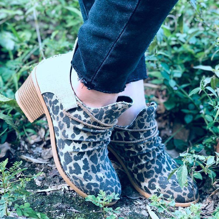 Women's Autumn Winter Thick Heel Leopard Print Boots