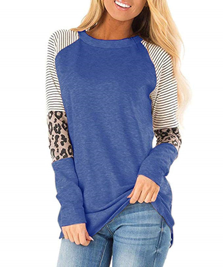 Langärmeliges Paneel Leopard style Lässiges T Shirt Top