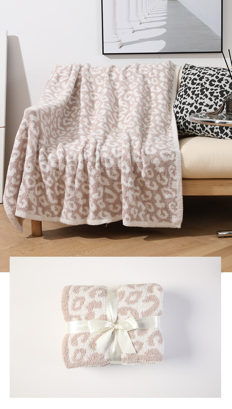 Gestrickte Sofadecke Leopard Print Fleece-gefütterter Bezug Büro-Nap-Decke