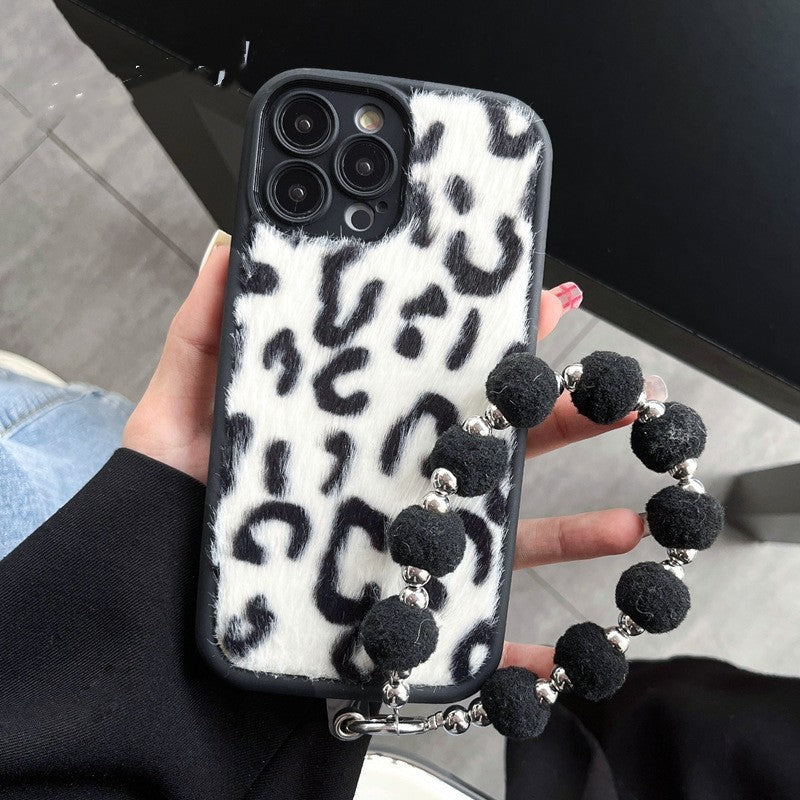 Plüsch-Telefonhülle mit Leopardenmuster