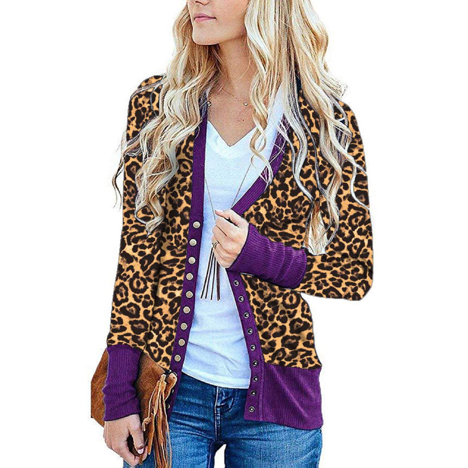 Leopard print single-row coat