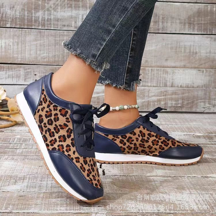 Flache Boden Leopard Print Lace Up Casual Sportschuhe