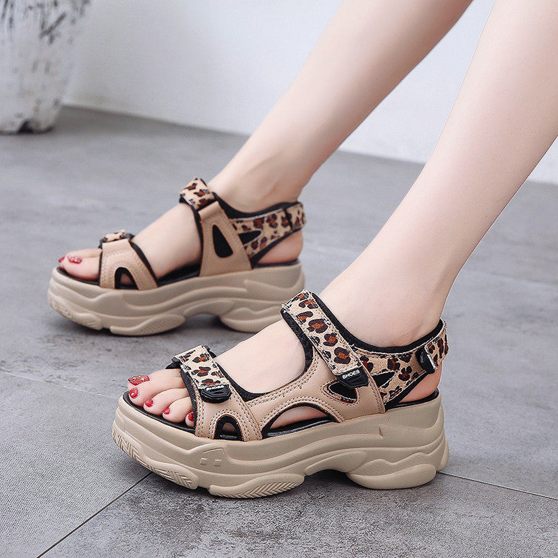 Leopard Print Fairy Style Sport Sandalen Frauen All-match Plattform Netz Rot Frauenschuhe