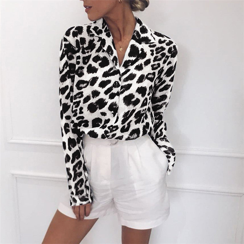 Leopard print V-neck chiffon