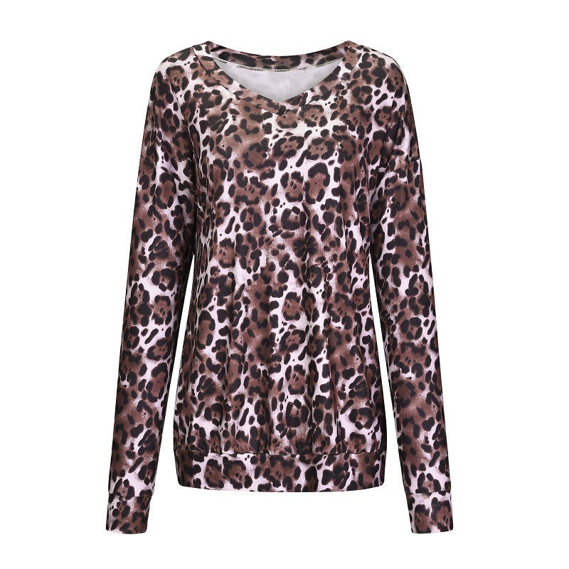 Leopard print round neck long sleeves top