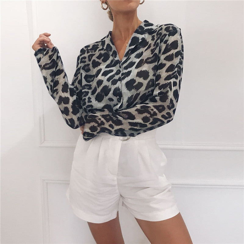 Leopard print V-neck chiffon