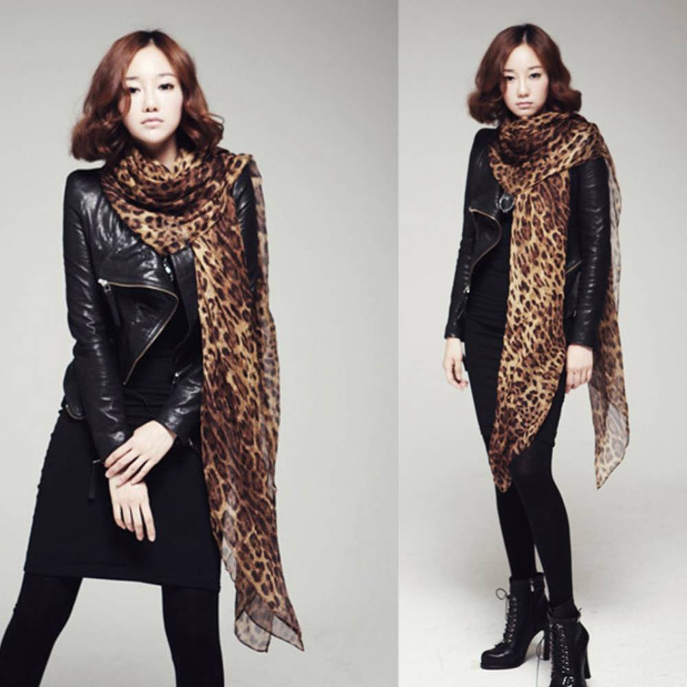 Herbst Winter Mode Chiffon Leopard Print Schal Super Long Shawl Women's Classic Linen Leopard Print European And American Foreign Trade Scarf
