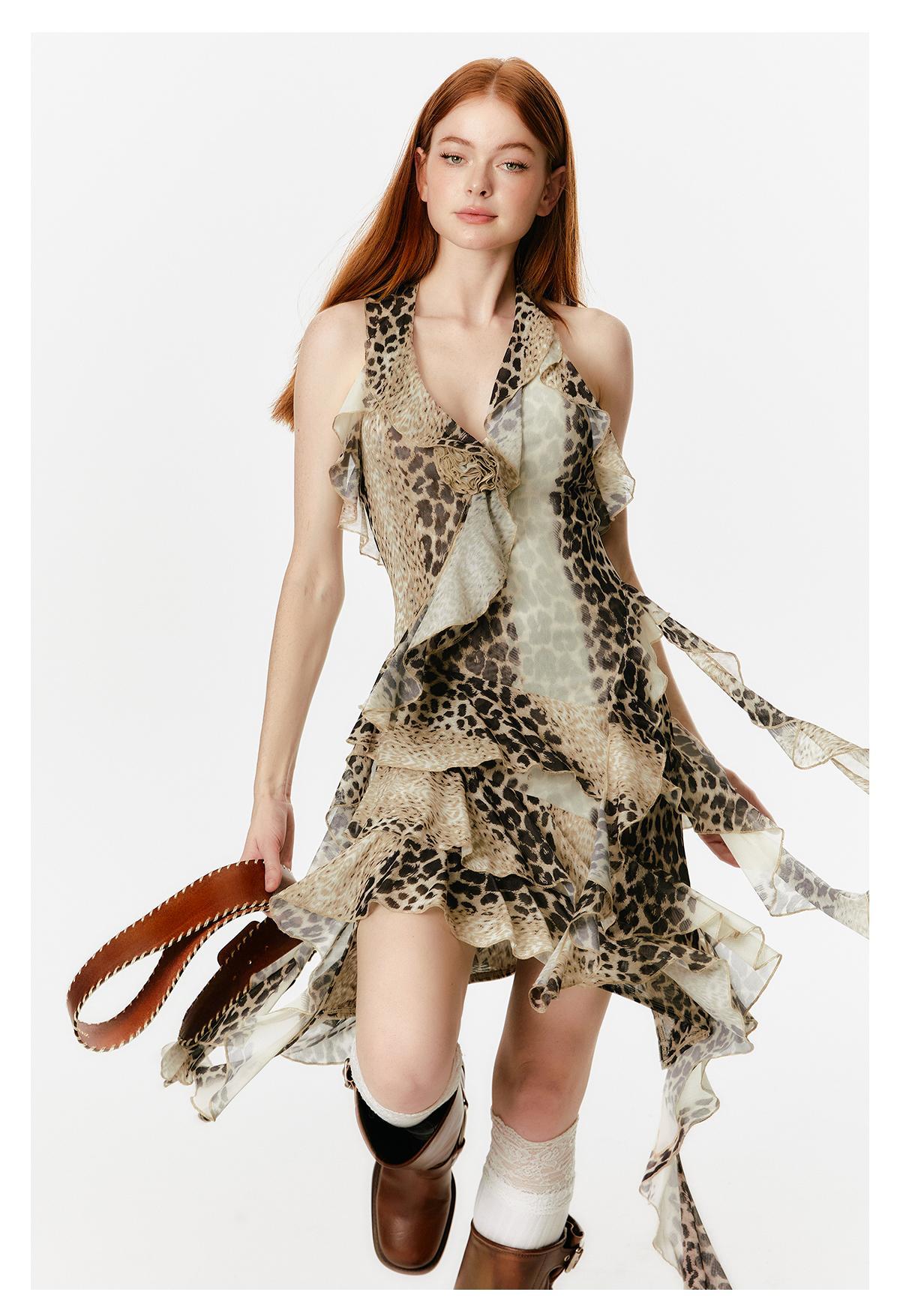 Masquerade Temperament Leopard Print Halter Kleid