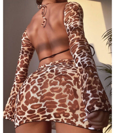 Leopard Print Split Bikini Badeanzug Anzug