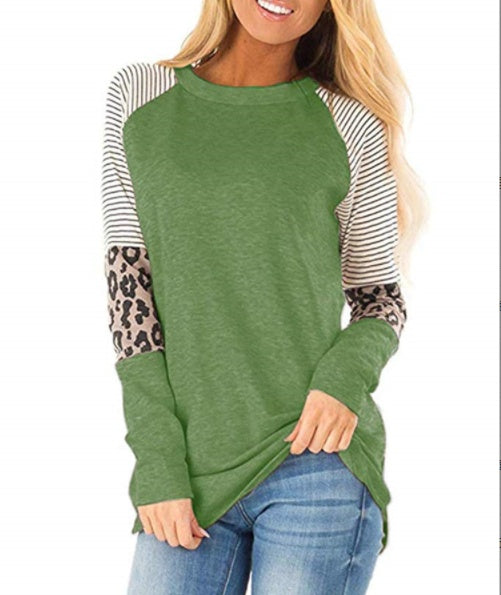 Langärmeliges Paneel Leopard style Lässiges T Shirt Top
