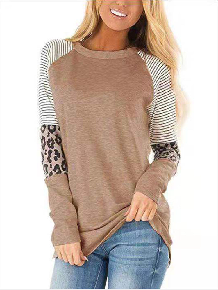Langärmeliges Paneel Leopard style Lässiges T Shirt Top