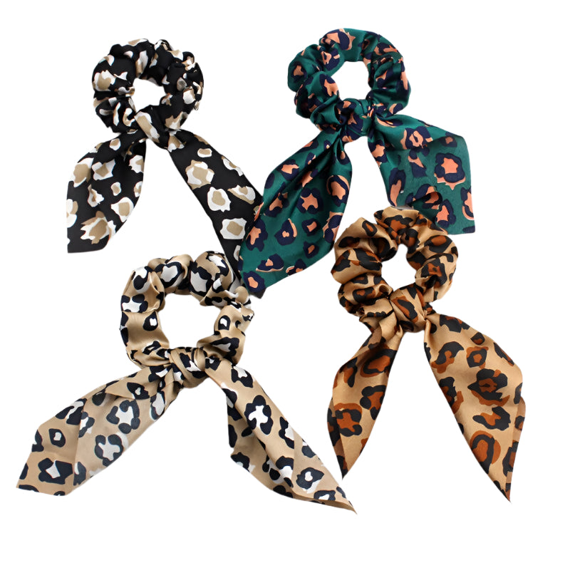 4Pcs Leopard Schlange Floral Luftschlangen Scrunchies Frauen Haar Schal