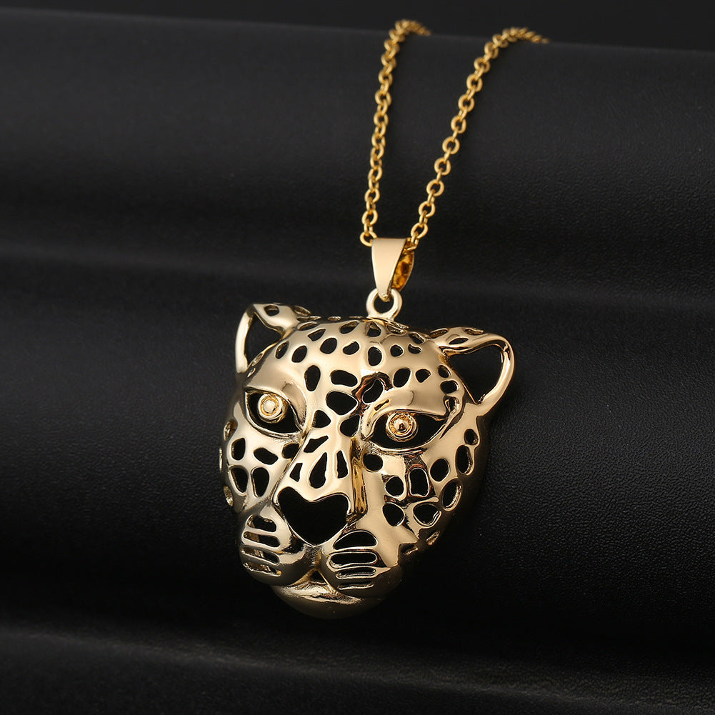 Kupfer Exaggerated Hollow Leopard Head Anhänger Halskette