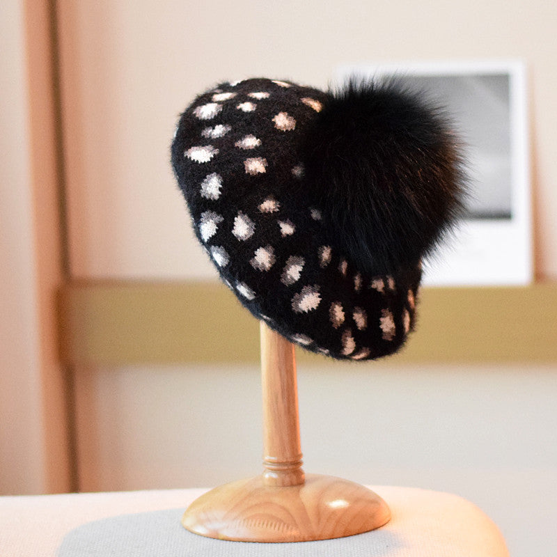 Retro-Mink-artig Wolle Alle Spiele Leopard Hut Mode