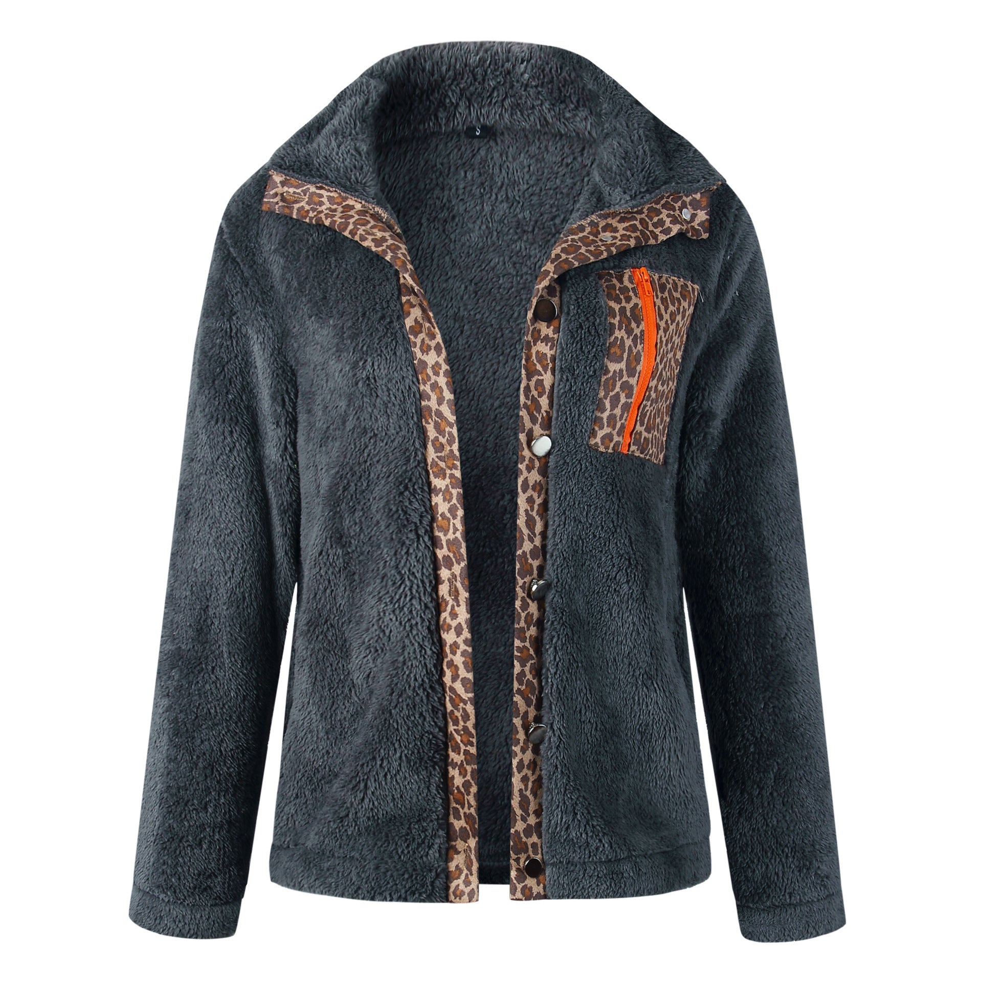 Leopard zipper plush coat