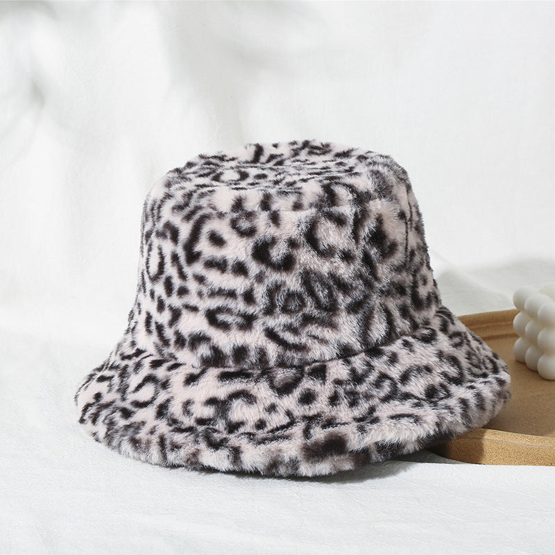 Women's Printed Leopard Print Fisherman Warm And Thick Plush Hat