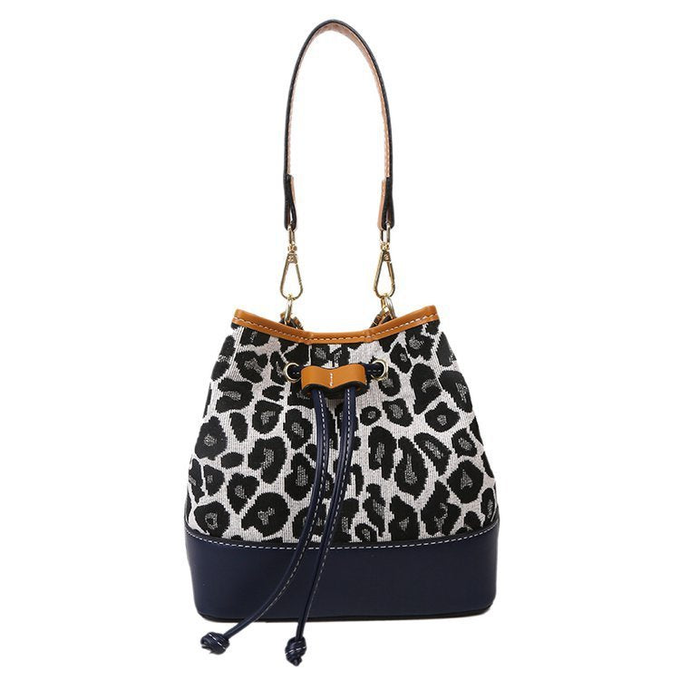 Leopard Handheld Eimer Tasche mit Kordelzug Schnalle
