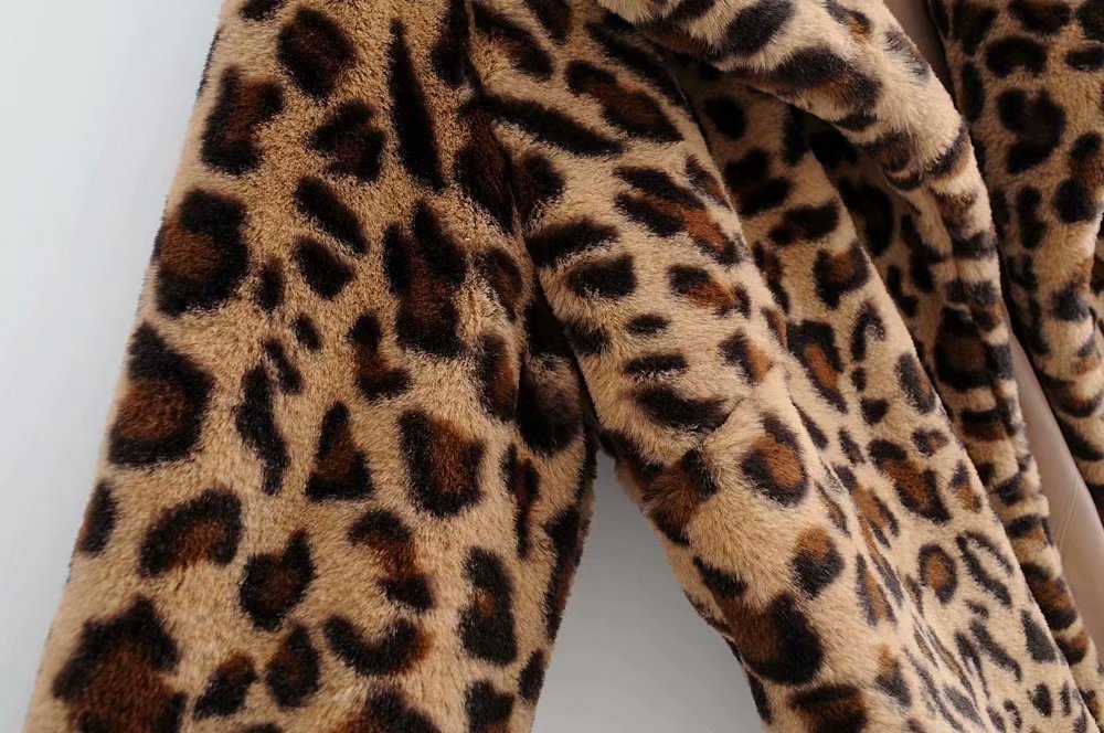 Women's Fashion Leopard Print Faux Fur Coat