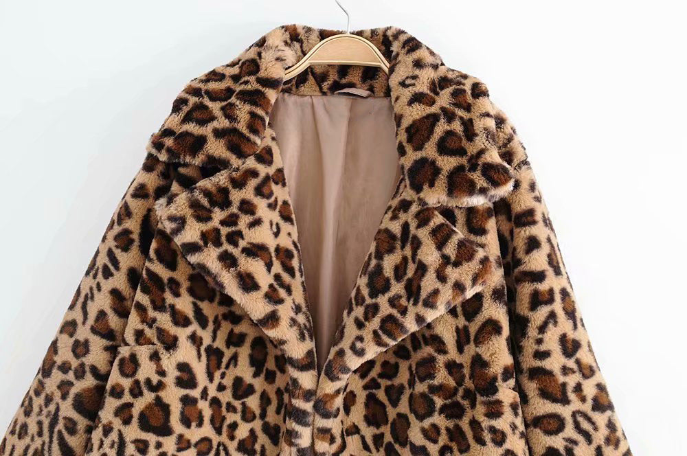 Women's Fashion Leopard Print Faux Fur Coat