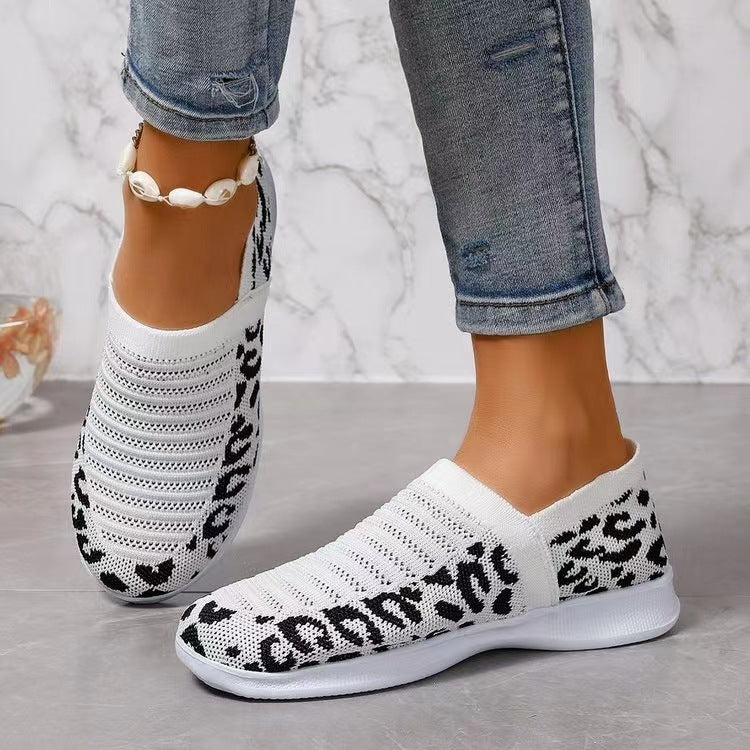 Sommer und Herbst Slip-on Frauen Mode Schuhe flache Runde Kopf Leopard Print Bequem