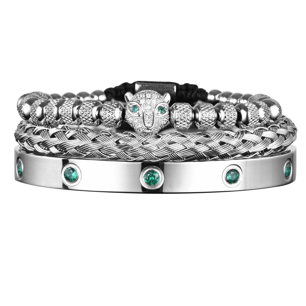 Mikro-Intarsien-Leopardenkopf-Armband-Set