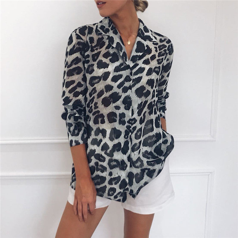 Leopard print V-neck chiffon
