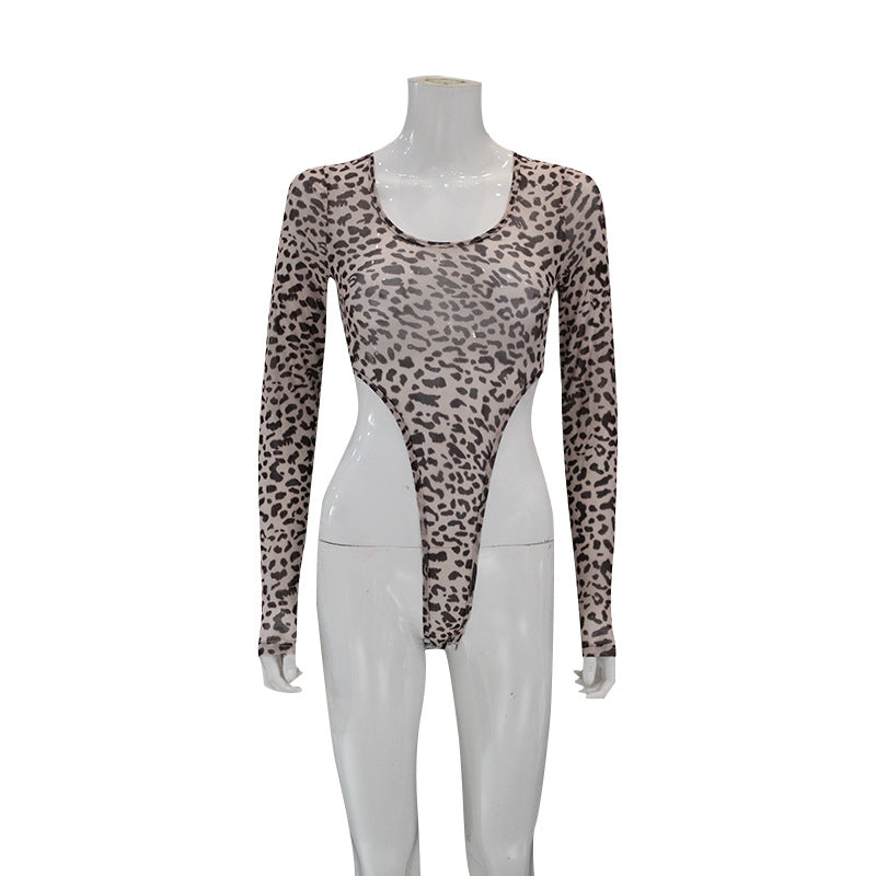 Women's New Sexy Mesh Leopard Print Jumpsuit