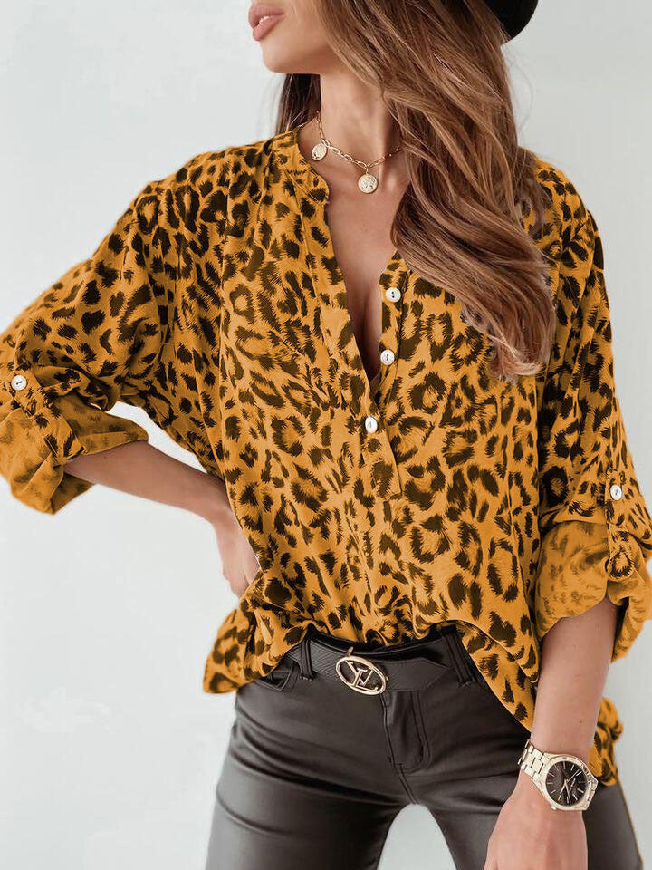 Long Sleeve Leopard Print Single-breasted Cardigan Blouse