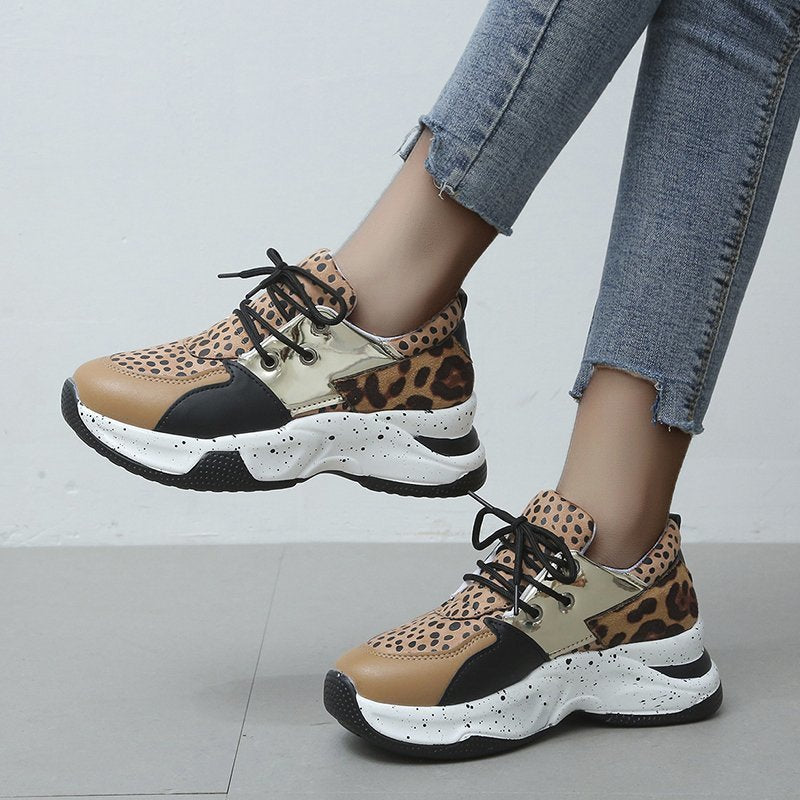 Leopard Print Turnschuhe Frauen Lace Up Walking Running Sportschuhe