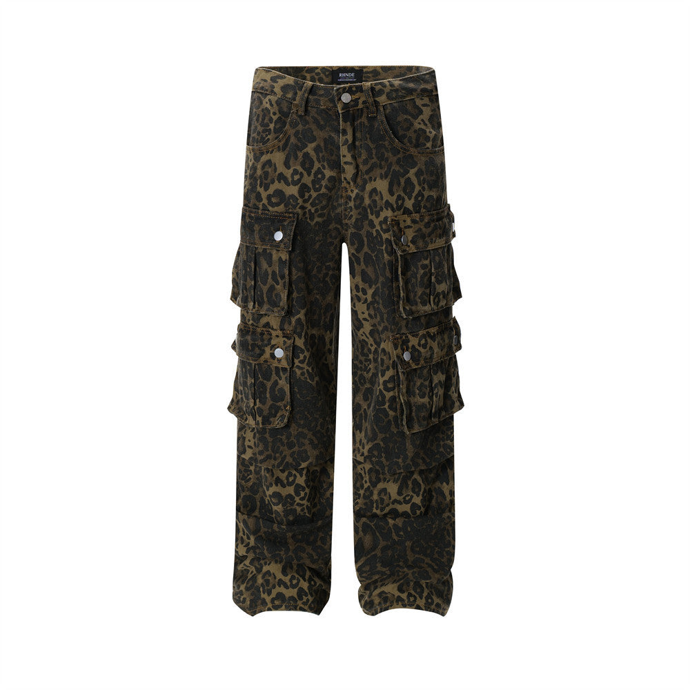 Herren Punk-Jeans mit Leopardenfalten
