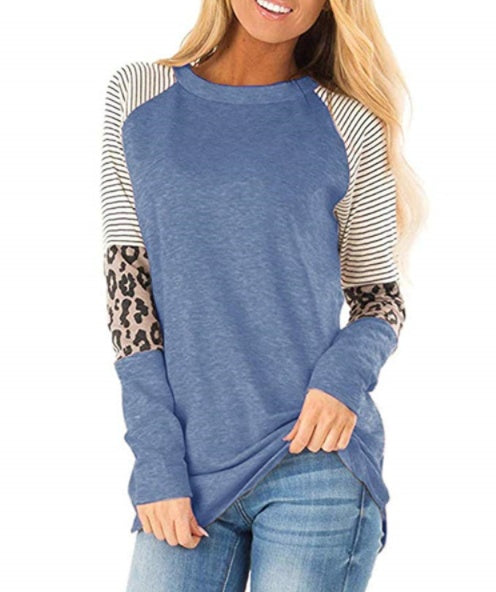 Langärmeliges Paneel Leopard style Lässiges T Shirt Top