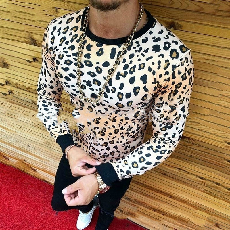 Langarm-T-Shirt mit Leopardenmuster für Männer