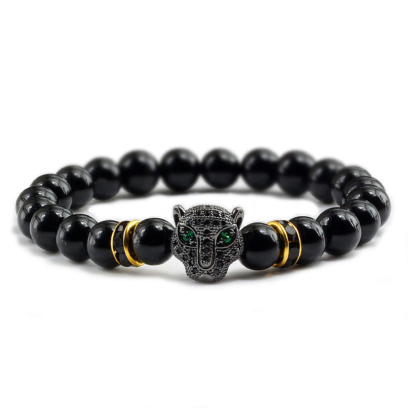 Glänzend schwarzes Micro Palette Leopardenkopf-Armband