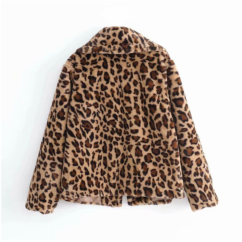Women's Fashion Leopard Print Faux Fur Coat