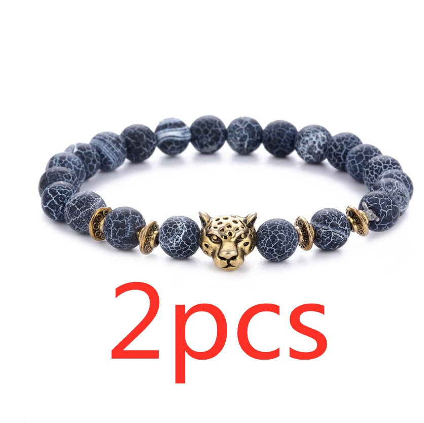 Achat-Legierung Leopardenkopf Perlenarmband