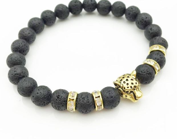 8mm Naturstein Lava Stein Perlen Armband für Männer Leopard Kopf Leopard Anhänger Charme Armband handgemachten Schmuck