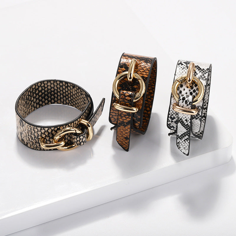 Lederarmband Schlangenhaut Leopardendruck Plüscharmband