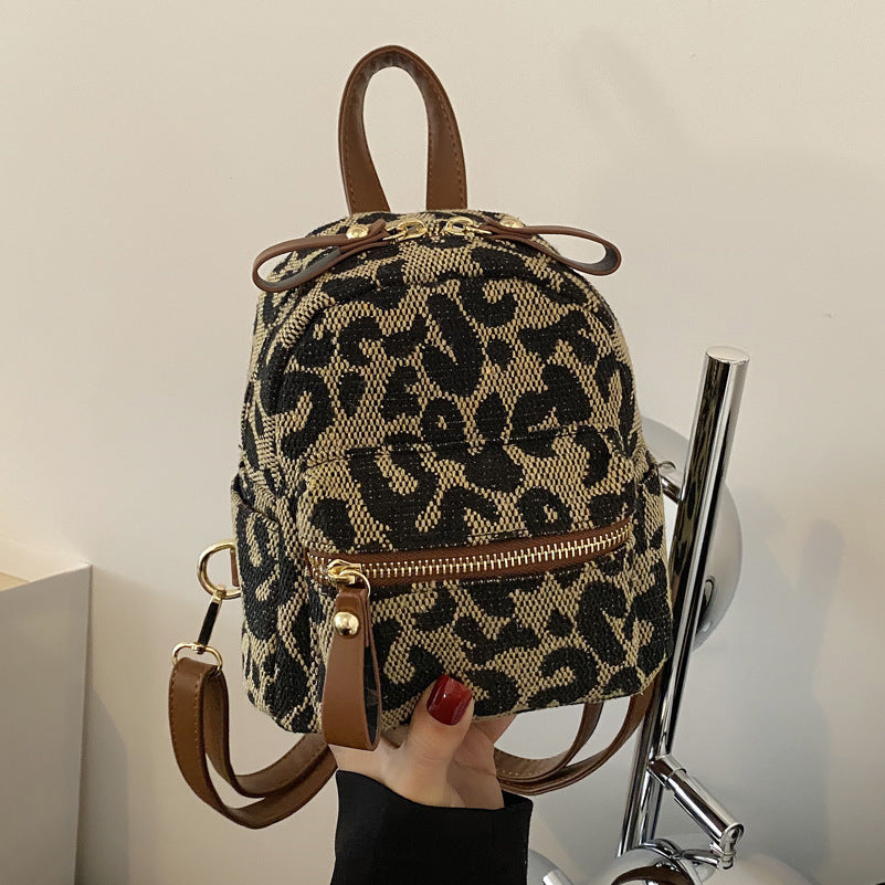 Canvas Leopard Print Neue All-match Rucksack Japanisch