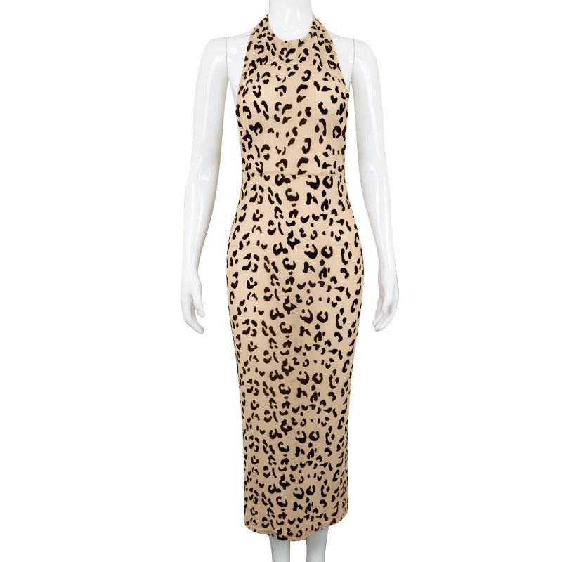 Sommer Neue Leopard Print Mesh Beflockung Perspektive Schlanker Ausschnitt Kleid