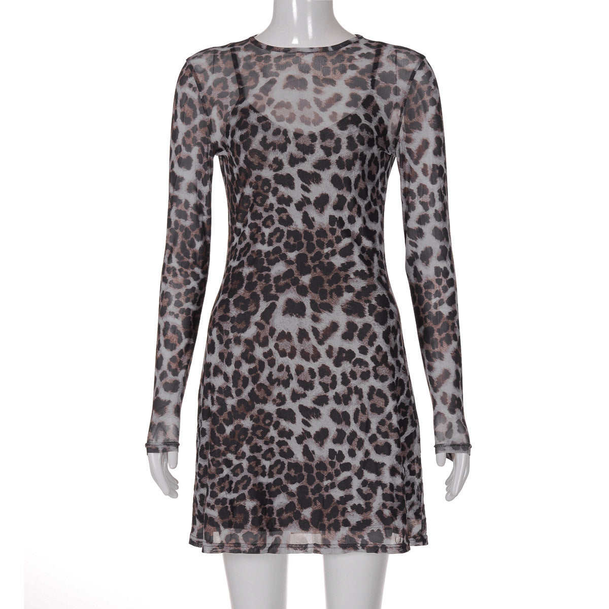 Women's Personalized Leopard Print Mesh See-Through Dress