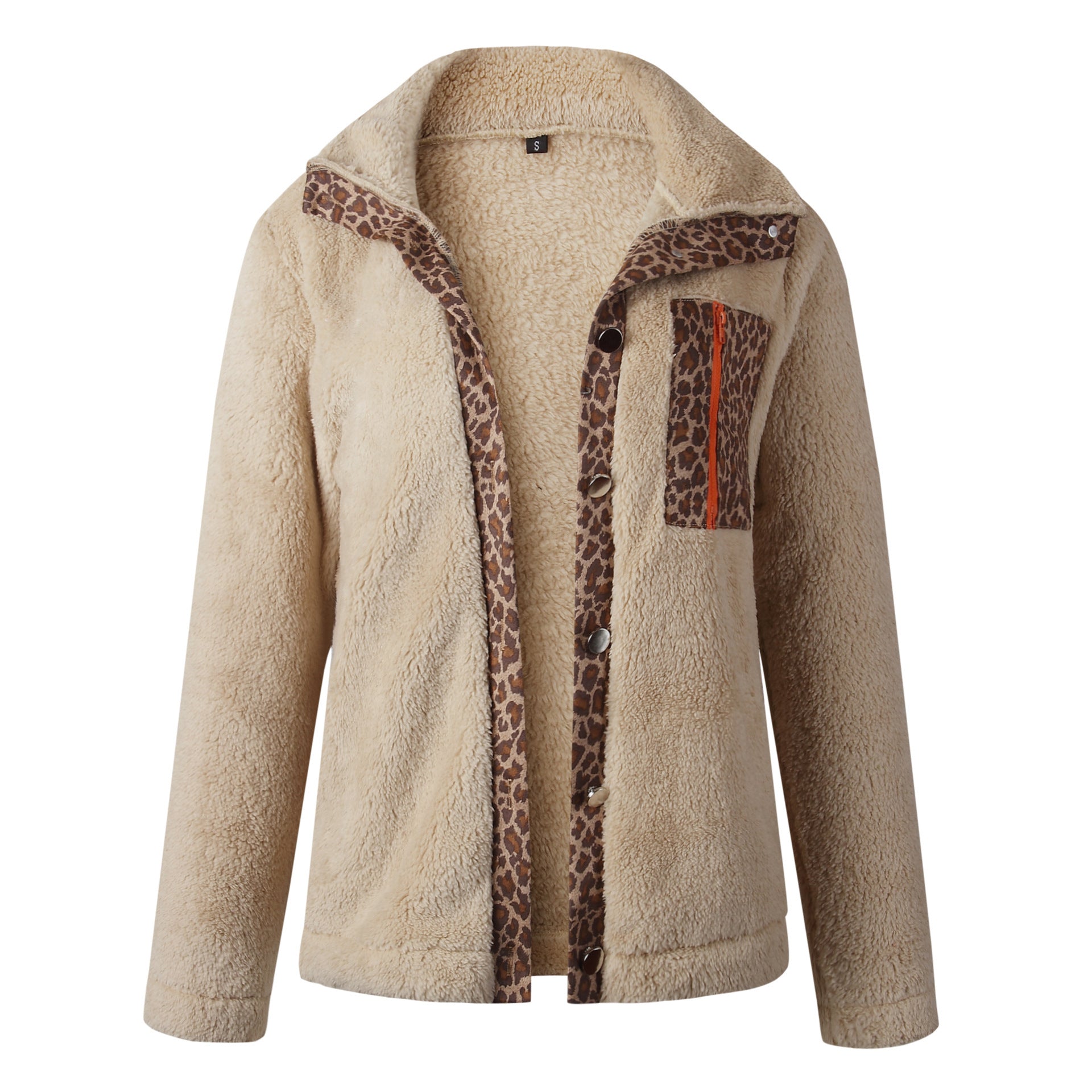 Leopard zipper plush coat
