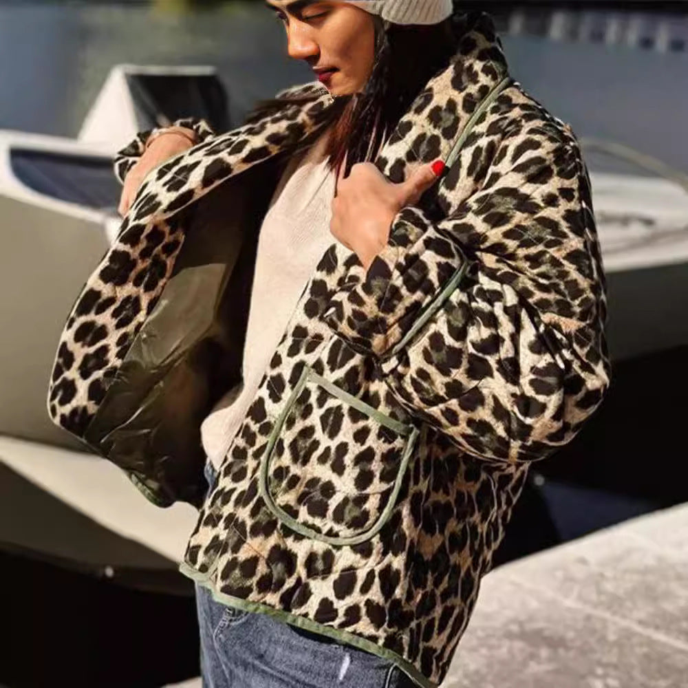 Fashion Women's Wear Leopard Print Cotton Coat Jacket
