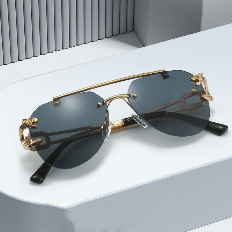 Randlose Leopardenkopf-Sonnenbrille Frauen Männer Doppelstrahl-Persönlichkeit