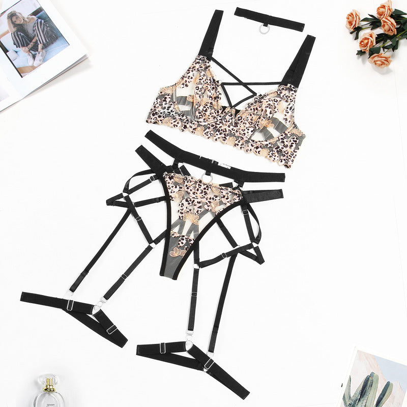 Leopard Stickerei Stahlring Push Up Sexy Unterwäsche Sexy Anzug