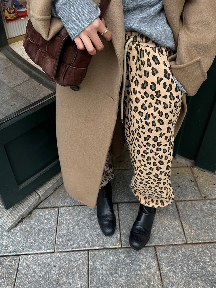 Women's Autumn And Winter High Waist Sports Leopard Print Loose Casual Pants