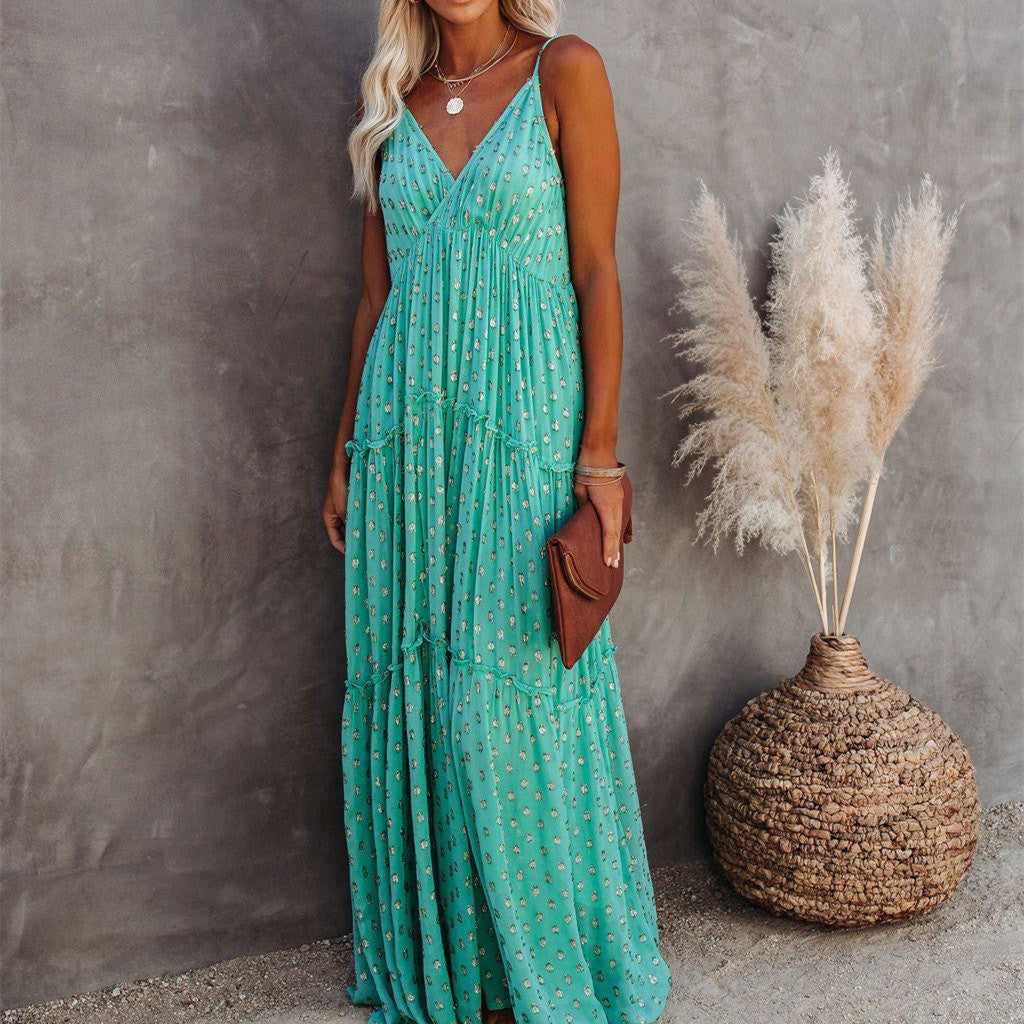 Casual Women's Leopard Print V Neck Ruffled Dress