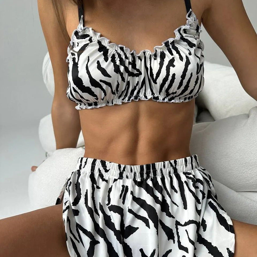 Leopard Print Damen Strumpfhalter Unterwäsche Pyjamas Anzug
