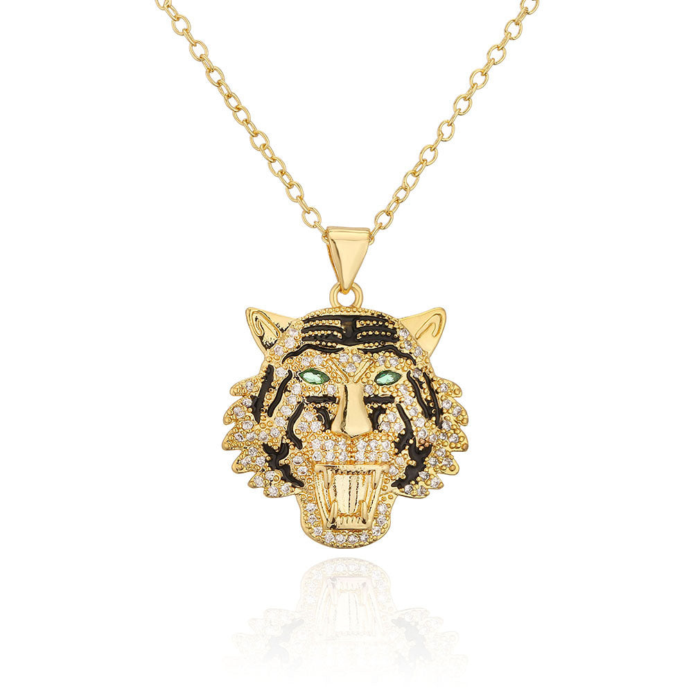 Hip Hop Tiger Leopard Löwe Anhänger Kupfer 18K Gold Zirkon Tier Halskette